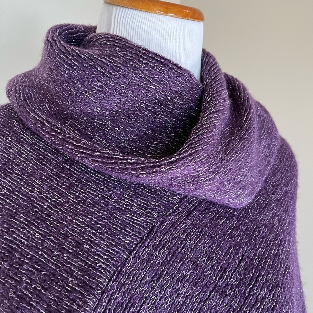 Chico's Purple & Silver Metallic Cowl Neck Poncho with Fringe OS - Picture 4 of 9